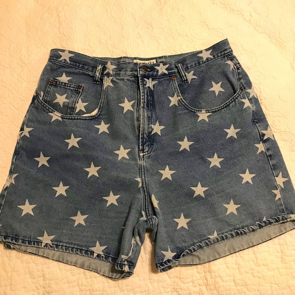Venezia blue 5 pocket 💯% cotton denim shorts with white stars (20)
